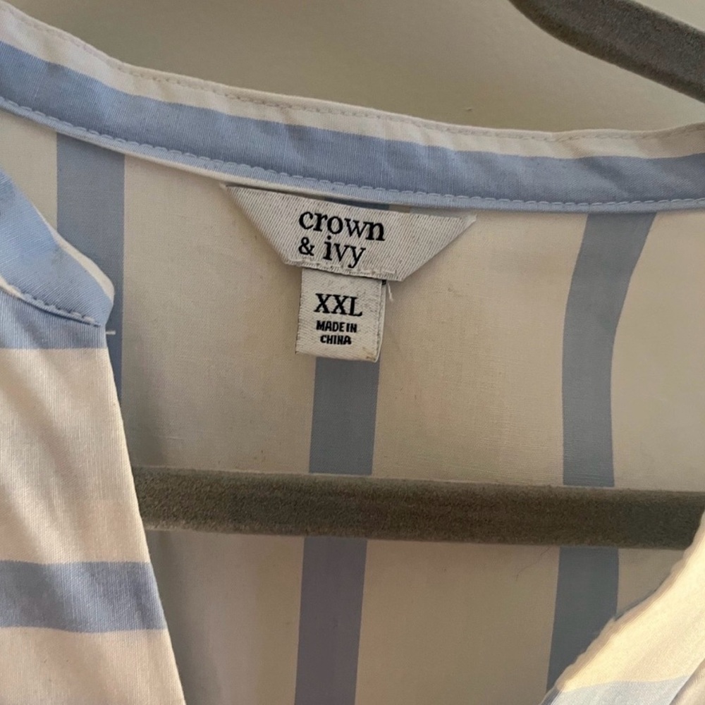 crown & ivy Light Blue and White Striped Maxi Dress with Tie Waist - Picture 3 of 3